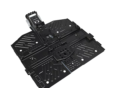 Black Metal Mechanical Framework With Precision Holes And Structural Grooves 3d model