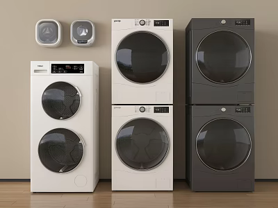 Sleek Front Loading Washing Machines in White and Dark Gray Stacked Design for Home Use 3d model