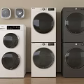 Sleek Front Loading Washing Machines in White and Dark Gray Stacked Design for Home Use