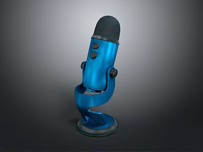 Professional Blue Microphone with Spiral Stand and Black Mesh Design 3d model