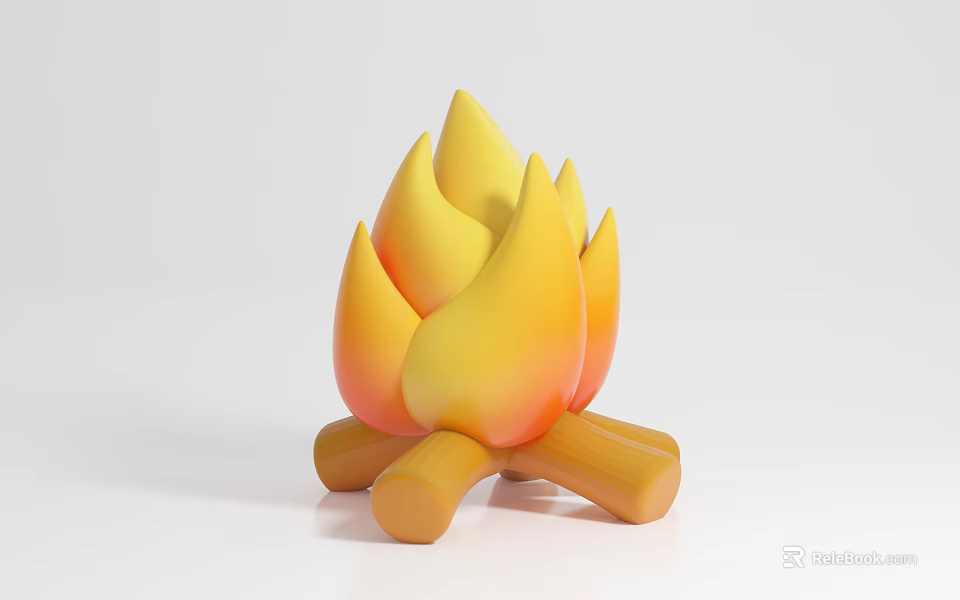 Flame Shaped Decorative Ornament Set With Wood Log Base And Yellow Orange Gradient 3d model 
