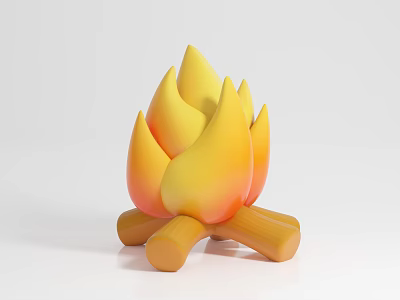 Flame Shaped Decorative Ornament Set With Wood Log Base And Yellow Orange Gradient 3d model
