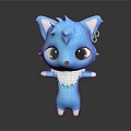 Blue Cartoon Cat Character With Big Eyes White Belly And Yellow Ring Ears