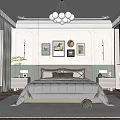 Modern Bedroom Interior Design With Framed Artworks Chandelier Bedside Tables Rug And Wardrobe