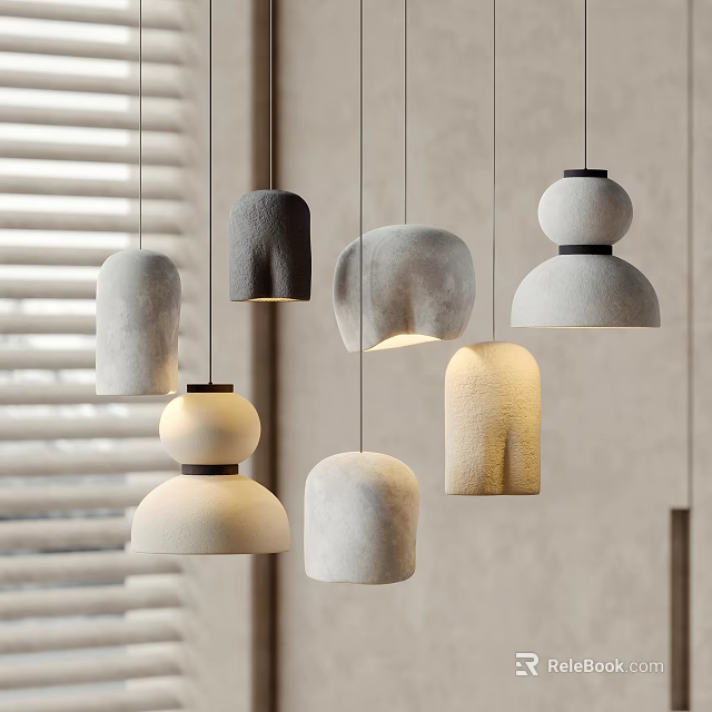 Modern Pendant Lights With Various Textured Shapes In Neutral Gray And Beige Tones 3d model 