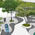 Children's Play Area Featuring Trees Play Structures Curved Paths and Water Features