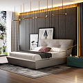 Modern Background Double Bed Italian Leather Double Bed 3d model