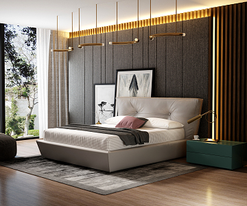 Modern Background Double Bed Italian Leather Double Bed 3d model