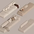 Modern Light Colored Sectional Sofa With Multiple Cushions And Throw Blanket Configurations 3d model