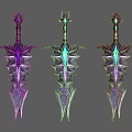 Fantasy Swords With Purple Blue Glowing Elements Spiked Design And Gemstone Accents