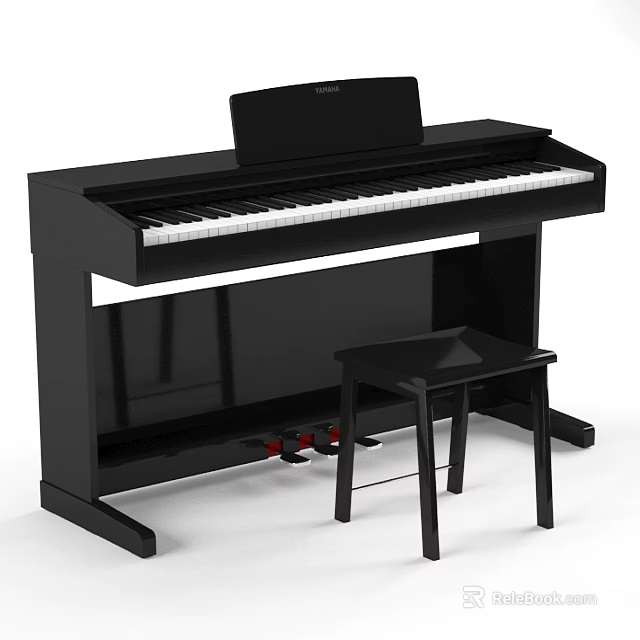 Elegant Black Digital Piano With Small Stool And Red Pedals For Musical Instruments 3d model 
