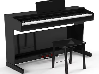 Elegant Black Digital Piano With Small Stool And Red Pedals For Musical Instruments 3d model