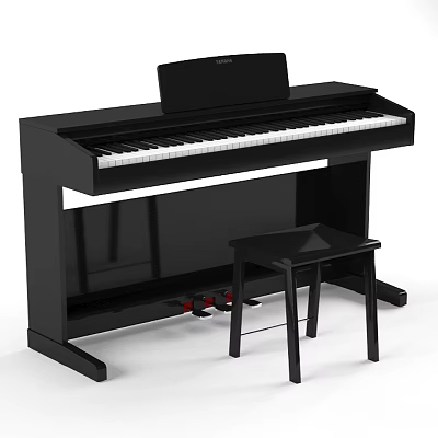 Elegant Black Digital Piano With Small Stool And Red Pedals For Musical Instruments 3d model