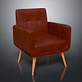 Stylish Brown Leather Single Seater Sofa With Modern Design Wooden Legs And Armrests