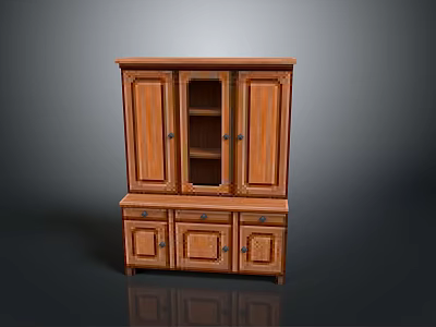 Traditional Wooden Cabinet With Upper Glass Door And Lower Drawers And Cabinets Design 3d model