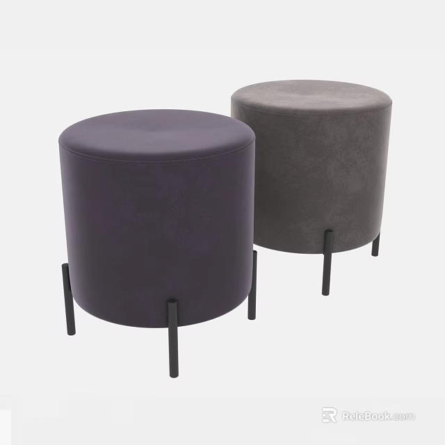 Stylish Purple and Gray Upholstered Ottomans with Black Slim Legs for Living Room 3d model 