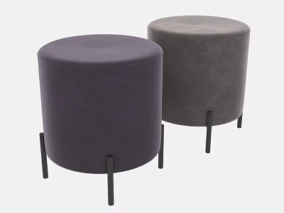 Stylish Purple and Gray Upholstered Ottomans with Black Slim Legs for Living Room 3d model