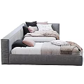 Gray Single Bed With Pink And Dark Pillows Blanket And Throw Pillow
