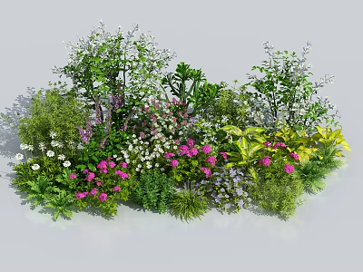 Vibrant Mixed Flowers And Green Plants In Lush Garden Bloom Arrangement 3d model