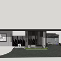 Modern Entrance Gate Design With Black Portico Decorative Elements And People
