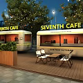SEVENTH CAFE Food Truck Outdoor Seating Area With Decorative Lights And Trees