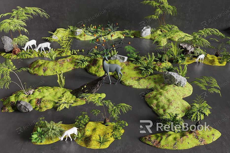 Modern moss landscape plant deer landscape landscape ferns model