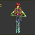 3D Anime Character With Gray Long Hair Red Eyes And Blue Outfit On Dark Background