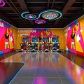 Colorful Indoor Play Zone With Bright Neon Lights And Cartoon Character Decorations