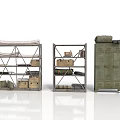 Industrial Metal Storage Units With Shelves Cabinet And Boxes Bags Books
