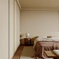 Minimalist Modern Bedroom Interior With Platform Bed Wooden Nightstand and Large Window
