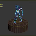 Blue Robot Model Standing On Red Circular Base Against Dark Background 3d model