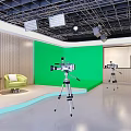 Studio Setup With Green Screen Cameras On Tripods Lighting Equipment Sofas And Coffee Table 3d model