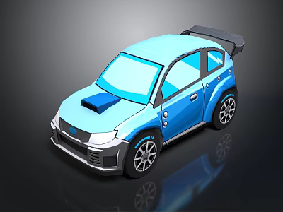 Blue Sporty Car with Rear Spoiler Front Air Intake and Black Alloy Wheels 3d model