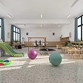 Spacious Indoor Kids Fitness Activity Room With Slide Swing Ball Pit And Colorful Exercise Balls