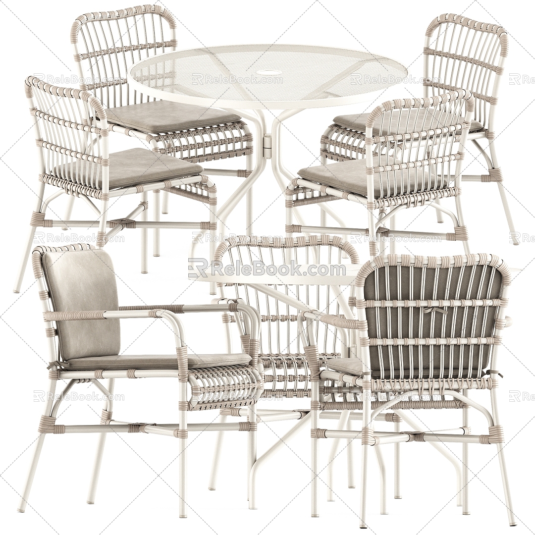 Outdoor White Round Table Leisure Chair 3d model