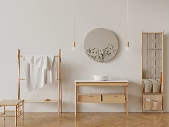 Nordic Basin Cabinet Rack Mirror Ornaments Homestay Bathroom Cabinet Drying Mirror Towel Rack Hanger 3d model