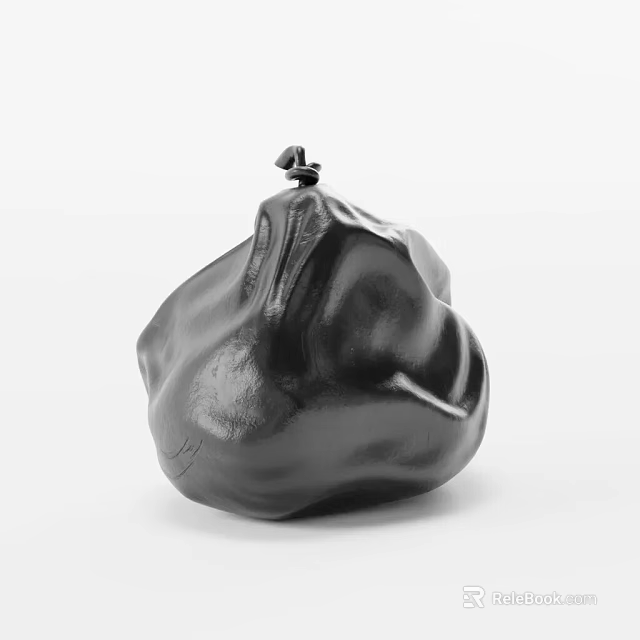 Stylish Black Irregular Shaped Pouch With Wrinkled Design And Top Closure For Daily Use 3d model 