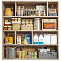 Organized Kitchen Pantry Shelves With Canned Goods Grains Flour Sugar Bottles Roasted Food In Oven