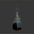 3D Warship Model With Gray Hull Red Bottom Superstructure Mast And Turrets