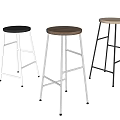 Three Modern Bar Stools with Black Wooden and Beige Seats and Metal Legs