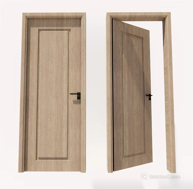 Wooden Hinged Door With Natural Grain For Home Interior Simple Design 3d model 