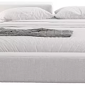 Modern Bed Design with Upholstered Frame White Pillows Gray Blanket and Sleek Nightstand