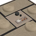 Japanese Style Tatami Seating Area With Woven Cushions And Tea Set Tray