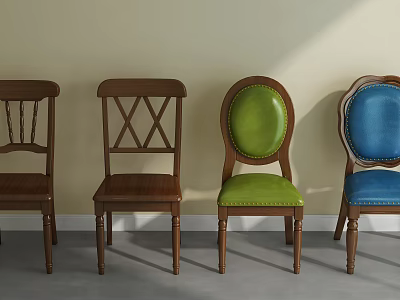 Various Designs Dining Chairs With Wooden Frames And Colorful Upholstered Backs Seats 3d model