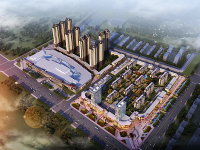 Urban Building Complex With High Rise Buildings Commercial Plaza And Green Areas 3d model