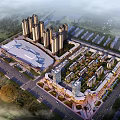 Urban Building Complex With High Rise Buildings Commercial Plaza And Green Areas