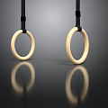 Hanging Wooden Gymnastic Rings With Black Straps On Dark Reflective Background