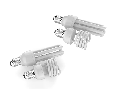 Various White Energy Saving Light Bulbs With Spiral And Tube Shapes 3d model