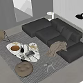 Modern Gray L-shaped Sofa and Coffee Table Set With Marble Top Cushions and Floor Lamp
