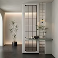 Modern Grid Partition Interior Design With Green Plants Console Table And Lighting 3d model
